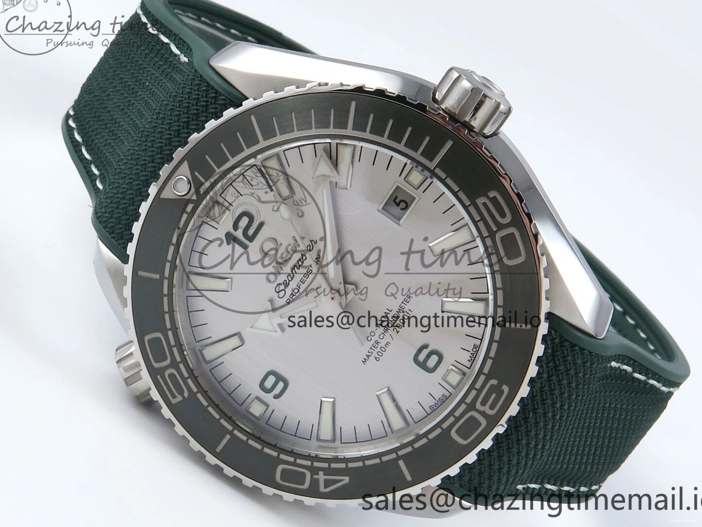 0401 Bold Seamaster Planet Ocean 600M 43.5mm SS SCF 1:1 Best Edition Green Bezel Gray Dial on Green Rubber Strap A8900 Super Clone 7666